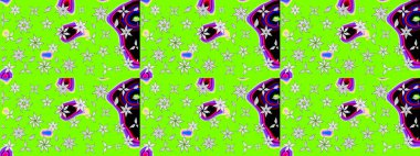 Yeşil renkli çiçekler. Renkli Bahar Teması eskiz kalıbı. Raster illüstrasyonundaki çiçek desenli çizim. Düz Çiçek Elementleri Tasarımı.