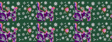 Nazik, narin çiçek arkaplanı. Çiçekli karalama şeklinde Raster çiçek deseni. Yeşil renkte çiçekler.