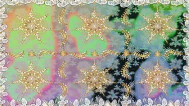 Geleneksel klasik altın desen. Altın elementlerle nötr renklerde altın desen. Raster oryantal süs. Barok tarzında kusursuz bir doğulu süsü..