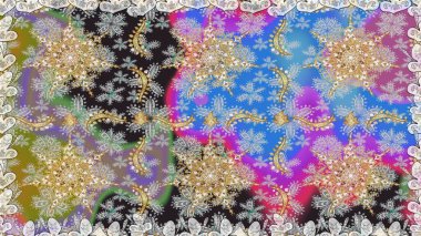 Raster altın desen. Altın elementli gri renkler. Kusursuz altın desenli bukleler. Raster illüstrasyonu. Doğu tarzı arabesk.