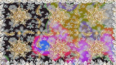 Gri renklerde, altın elementlerle kusursuz desen. Geleneksel oryantasyon süsü. Klasik raster sarısı, kusursuz desen. Klasik vintage arkaplan.