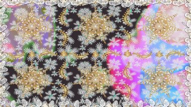 Klasik barok çiçek desenli, gri yerine altın desenli. Süslü raster dekorasyonu. Gri renklerdeki altın element. Lüks, kraliyet ve Viktorya dönemi konsepti.