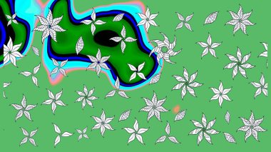 Çiçeksel çizim kalıbının yansıması. Vadinin yeşil renkli çiçekleri.
