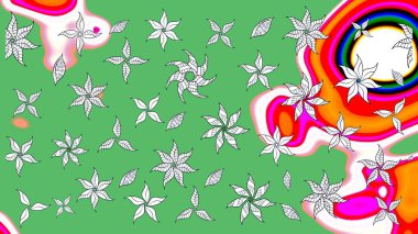 Çiçekli karalama şeklinde Raster çiçek deseni. Yeşil renkli çiçekler. Nazik, sevimli çiçek arkaplanı..