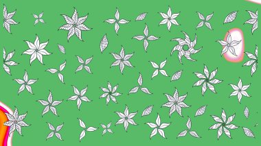 El çizimi çiçek çizimi deseni (fayans). Şirin çiçekli, desenli, yeşil renkli bir eskiz deseni. Tekstil için suluboya çizim deseni.