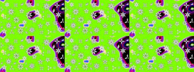 Yeşil renkli çiçekler. Renkli Bahar Teması eskiz kalıbı. Raster illüstrasyonundaki çiçek desenli çizim. Düz Çiçek Elementleri Tasarımı.