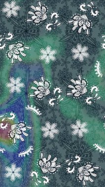 Raster illüstrasyonu. Düz Çiçek Elementleri Tasarımı. Güzel kumaş deseni. Renkli Bahar Teması eskiz kalıbı. Asya tekstil tarzında. Çiçek desenini çiz.