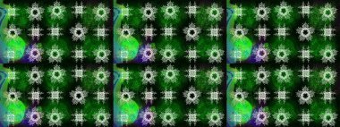 Sembol kışı, donmuş, Noel, yeni yıl tatili. Yeşil, siyah ve mavi siluet kar tanesi işareti. Düz dizayn. Raster illüstrasyonu. Grafiksel element dekorasyonu. Kar Tanesi mozaik simgesi.