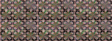 Kahverengi renkli çiçekler. Renkli Bahar Temalı Kusursuz Arkaplan. Sevimli çiçek raster deseni. Düz Çiçek Elementleri Tasarımı.