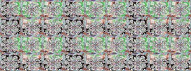 Raster deseni. Ağaç dallı bahar çiçekleri, çiçek siluetiyle nötr renkler.