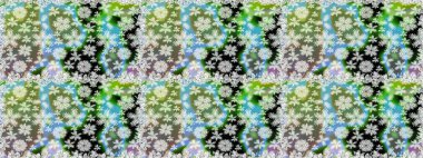 Elle boyanmış suluboya, dikişsiz çiçekler ve bitkiler. Yeşil renkte çiçekler.