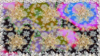 Gri renkli ve altın elementli altın desenli. Barok tarzında duvar kağıdı tasarımı için kusursuz damaske deseni arkaplanı. Süslü raster dekorasyonu.