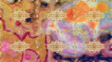 Raster oryantal süs. Altın şablonu çiz. Altın elementlerle bej renklerde altın desen.