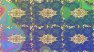 Altın elementlerle nötr renklerde altın desen. Barok tarzında duvar kâğıdı tasarımı için eskiz şablonu arka planı. Süslü raster dekorasyonu.