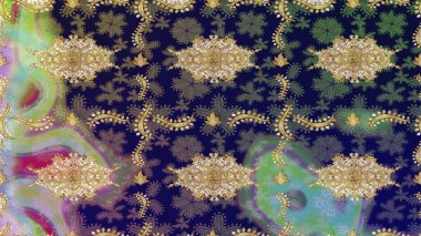 Raster klasik barok çiçek deseni altın rengi. Süslü dekorasyon. Lüks, kraliyet ve Viktorya dönemi konsepti. Gri renklerdeki altın desenli altın elementler.