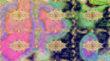 Tarafsız renklerde desen. Kına dövmeli süs çiçekleri, altın çıkartmalar, mehndi ve yoga tasarımı, kartlar ve parmak izleri. Raster Golden Mehndi eskiz kalıbı.