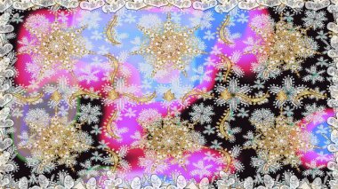 Raster oryantal süs. Gri renkli ve altın elementli altın desenli. Kusursuz altın desen.