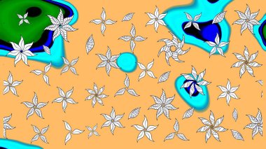 Düz Çiçek Elementleri Tasarımı. Raster. Renkli Bahar Teması çizim şablonu.