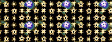 Raster Floral Illustration, Asyalı tekstil. Siyah renkli etnik çiçeklerle zarif eskiz deseni.