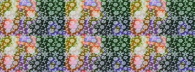 Gri üzerine gri. 1950-1960 motifleri. Çiçekli ipek eşarp. El çizimi çiçek unsurları olan soyut çizim raster deseni. Retro tekstil tasarım koleksiyonu.