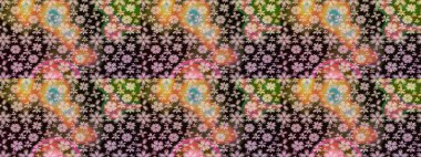 Düz Çiçek Elementleri Tasarımı. Asya tekstil tarzında. Güzel kumaş deseni. Çiçek desenli çizim. Renkli Bahar Teması eskiz kalıbı. Raster illüstrasyonu.