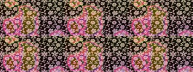 Sevimli çiçek raster deseni. Siyah renkli çiçekler. Düz Çiçek Elementleri Tasarımı. Renkli Bahar Teması çizim şablonu.