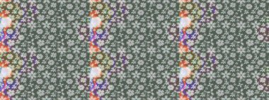 Raster Güzel kumaş deseni. Raster suluboya deseni, narin çiçekler, yeşil çiçekler, tebrik kartı şablonu..