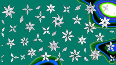 Çiçeksel fantezi tasarımı ve parlak bir arka plan çizimi. Düz Çiçek Elementleri Tasarımı. Renkli Bahar Teması çizim şablonu.