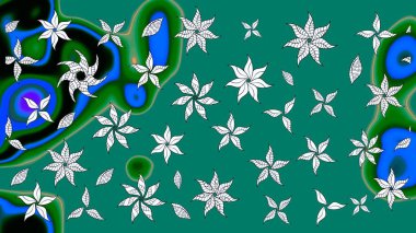 Tekstil, kumaş, ambalaj, hatıra defteri için hoş bir çiçek arkaplanı. Elle çizilmiş çiçek desenli Raster çizimi. Çocuksu tasarım. Mavi arkaplanda.