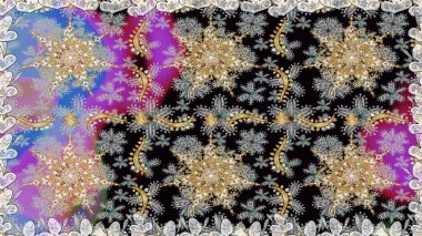 Raster altın desen. Kusursuz kıvırcık saçlar. Doğulu stil, altın elementlerle birlikte gri renklerde altın desenli arabesk yapar..