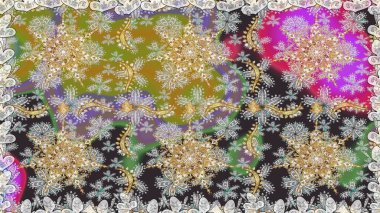 Çizgi sanatı tasarım şablonu için kusursuz sınır. Gri renklerdeki altın element. Doğu tarzı element. Altın desenli çiçek dekoru. Davetiyeler, kartlar, web sayfası için Raster illüstrasyonu.