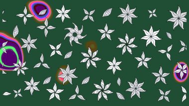 Renkli Yaz Temalı eskiz kalıbı. Yeşil renkli çiçekler. Çiçekli eskiz çizimi. Düz Çiçek Elementleri Tasarımı.