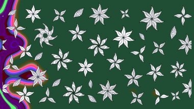 Düz Çiçek Elementleri Tasarımı. Renkli Bahar Teması eskiz kalıbı. Yeşil renkli çiçekler. Sevimli çiçek raster deseni.