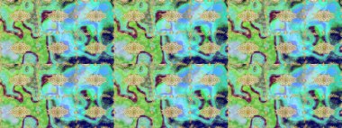 Raster illüstrasyonu. Oriental raster klasik mavi ve altın desenli. Soyut arkaplan çizimi.