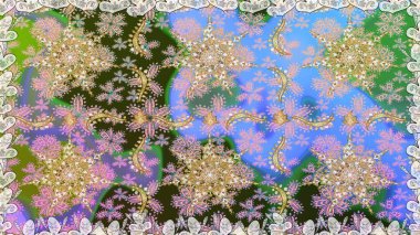 Çiçek süsü kumaş deseni, cam, çiçek desenli altın elementli, nötr renklerde metal. Klasik raster altın pürüzsüz desen.
