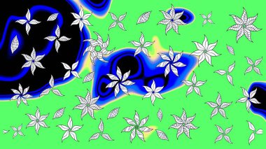 Çiçek desenli raster, yeşil çizgi grafik desenli soyut raster arkaplan. Modern stil dokusu.