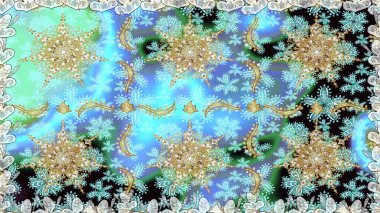 Doğu tarzı element. Mavi renklerdeki altın element. Çizgi sanatı tasarım şablonu için kusursuz sınır. Davetiyeler, kartlar, web sayfası için Raster illüstrasyon. Altın çizgili çiçek dekoru.