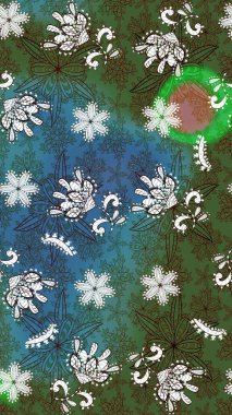 Çiçekli karalama şeklinde Raster çiçek deseni. Nazik, sevimli çiçek arkaplanı. Yeşil renkte çiçekler.