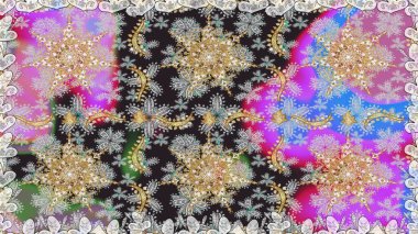 Klasik klasik klasik arka plan. Gri renklerde, altın elementlerle kusursuz desen. Klasik raster sarısı, kusursuz desen. Geleneksel oryantasyon süsü.