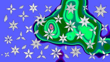 Raster çiçek desenli çiçek deseni, yapraklar, dekoratif elementler, sıçrama, lekeler, el çizimi kontur çizgileri ve Doodle çizim stili, grafik raster çizim çizimi.