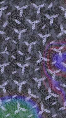 Ultraviyole kumaş deseni. Çizim kalıbı. Raster illüstrasyonu. Organik motif arkaplanı.