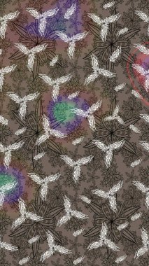 Renkli Bahar Teması eskiz kalıbı. Raster illüstrasyonu. Taslak desenli, modaya uygun kumaş deseni. Düz Çiçek Elementleri Tasarımı. Şirin çiçek elementleri..