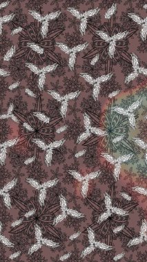 Çiçekli, yapraklı, çiçek desenli eskiz. Raster illüstrasyonu. El çizimi.