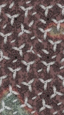 Klasik çiçekler. Yaz çiçekleri teması. El çizimi, soyut ve süslü elementler. Kahverengi renkli. Suluboya resim taklit Raster illüstrasyonu.