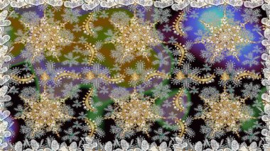 Raster oryantal süs. Geleneksel klasik altın desen. Barok tarzında kusursuz bir doğulu süsü. Altın elementlerle gri renklerde altın desen.