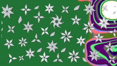 Raster illüstrasyonu. Yeşil renkli yeşil papatya deseni. Yeşil renklerde.