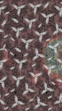 Çiçekli, yapraklı, çiçek desenli eskiz. Raster illüstrasyonu. El çizimi.