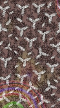 Düz Çiçek Elementleri Tasarımı. Süslü kumaş deseni. Raster illüstrasyonundaki çiçek desenli çizim. Renkli Bahar Teması çizim şablonu.