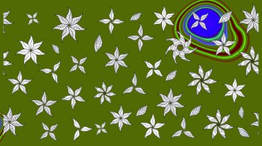 Raster illüstrasyonundaki çiçek desenli çizim. Düz Çiçek Elementleri Tasarımı. Renkli Bahar Teması eskiz kalıbı. Süslü kumaş deseni.