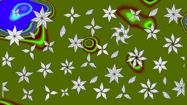 Raster illüstrasyonundaki çiçek desenli çizim. Suluboya tarzında yeşil renkte çiçekler.